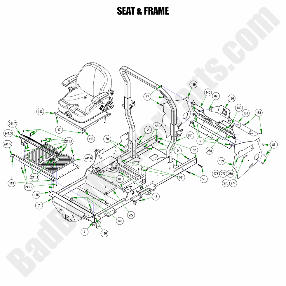 3244 - Bad Boy Mower Parts Lookup > 2023 > Rogue > Seat & Frame